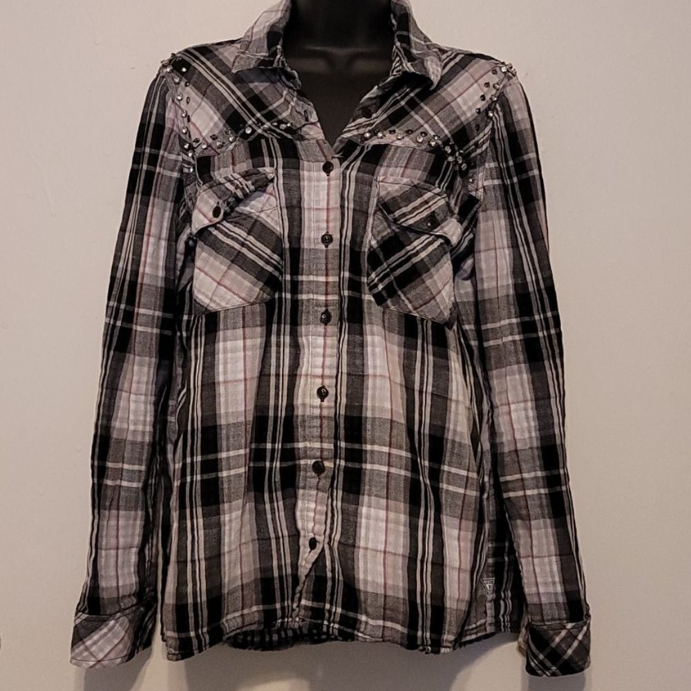 Guess plaid shirt‎ with studs size large